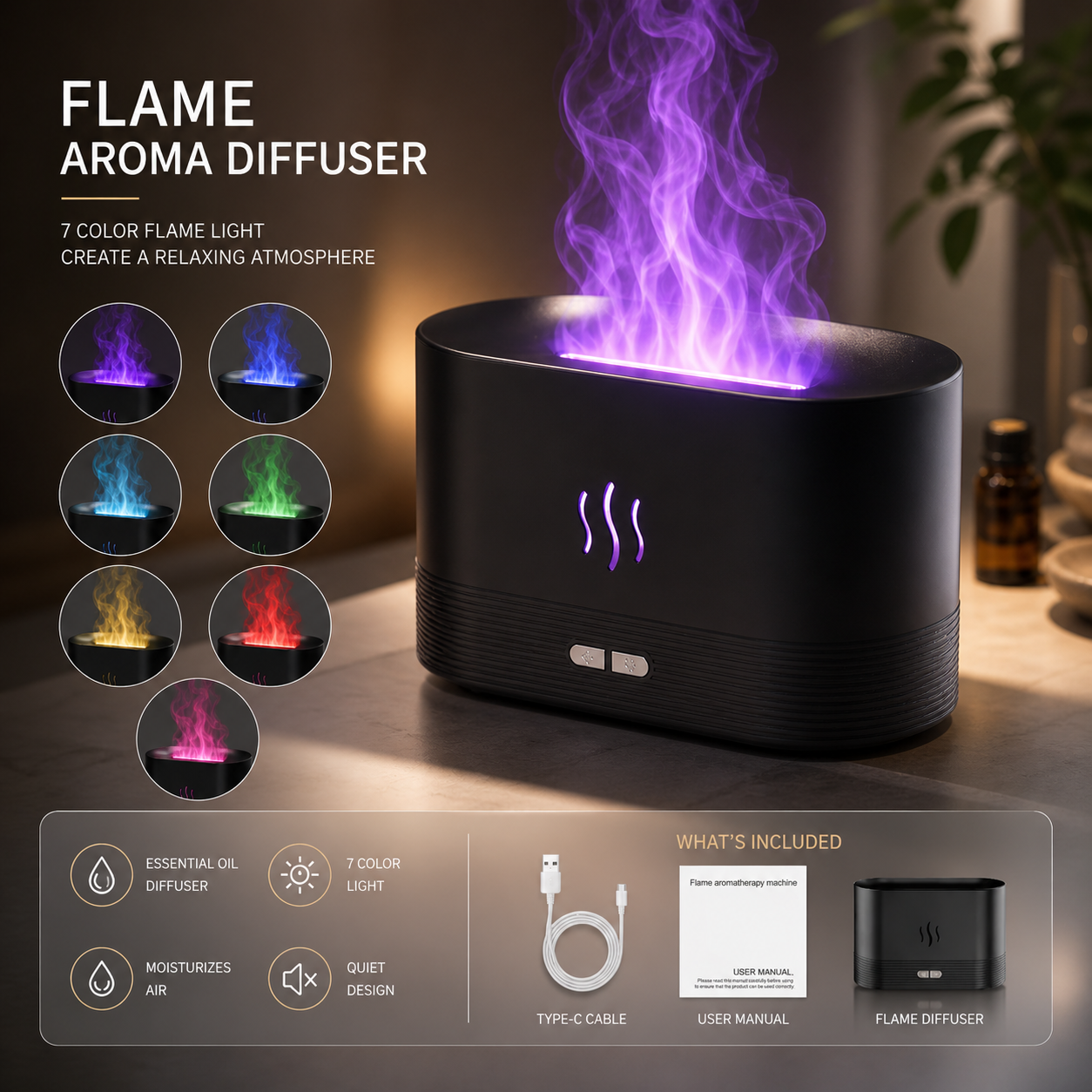 Flame Diffuser Multi Color LED